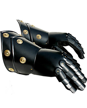 Medieval Gothic Gauntlets with Brass Accents Black